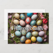 Farbenfrohe Ostereier und Frühlingsblumen Postkarte (Vorne/Hinten)