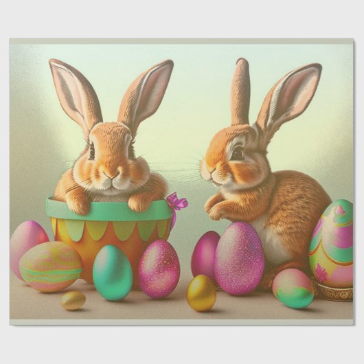 Farbenfrohe Ostereier und Kaninchen-Sammlung Geschenkpapier (Flach)