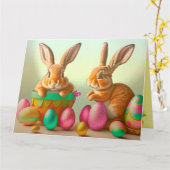 Farbenfrohe Ostereier und Kaninchen-Sammlung Karte (Gelbe Blume)