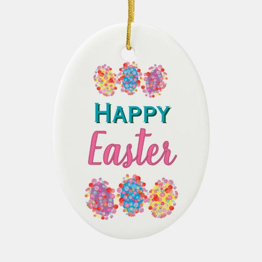 Farbenfrohe Ostereier Wasserfarben Blots Happy Oas Keramik Ornament (Vorne)