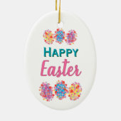 Farbenfrohe Ostereier Wasserfarben Blots Happy Oas Keramik Ornament (Hinten)