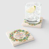 Farbenfrohe Ostereier Wreath Happy Oaster Steinuntersetzer (Seitenansicht)