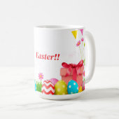 Farbenfrohe Osterhase mit Eiern und Geschenk Kaffeetasse (VorderseiteRechts)