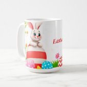 Farbenfrohe Osterhase mit Eiern und Geschenk Kaffeetasse (Vorderseite Links)