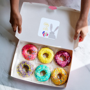 Farbenfrohe Osterhasen-Aufkleber Quadratischer Aufkleber