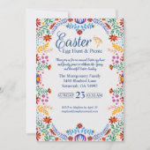 Farbenfrohe Ostern Blaue Gingham-Ostereiersuche Einladung (Vorderseite)