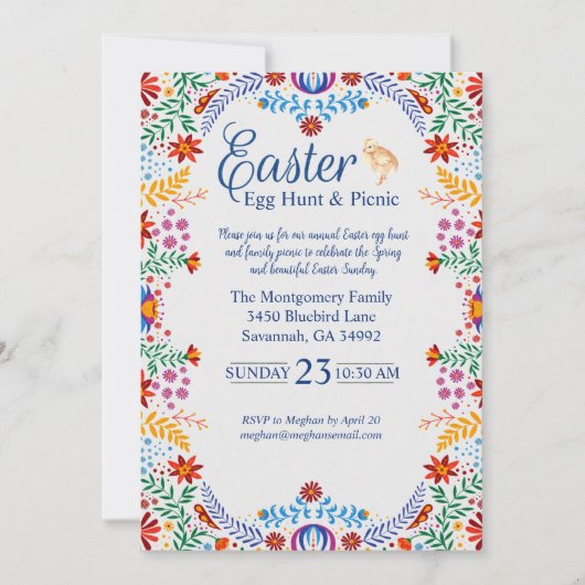 Farbenfrohe Ostern Blue Gingham Egg Hour Einladung (Vorderseite)