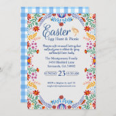 Farbenfrohe Ostern Blue Gingham Egg Hour Einladung (Vorne/Hinten)