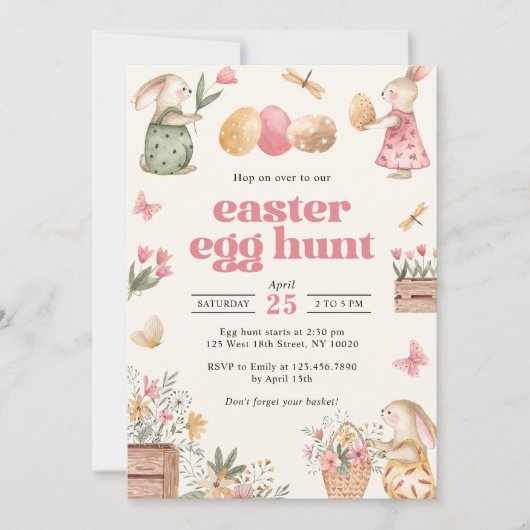 Farbenfrohe Ostern Bunny Easter Egg Party Einladung (Vorderseite)