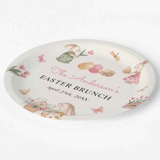 Farbenfrohe Ostern Bunny Easter Egg Party Pappteller (Schrägansicht)