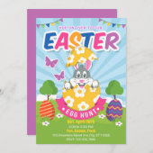Farbenfrohe Ostern Bunny Egg Einladung (Vorne/Hinten)