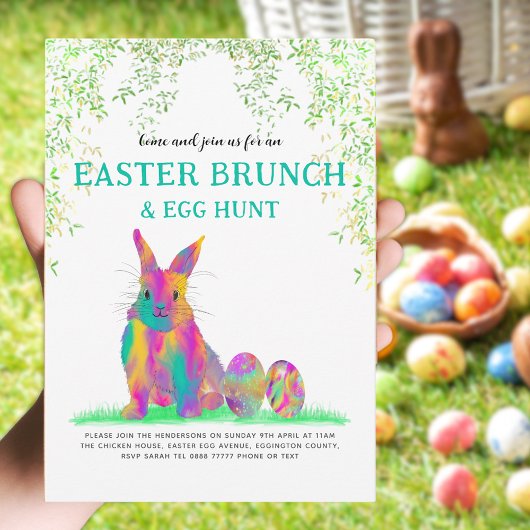 Farbenfrohe Ostern Bunny Egg Hunt und Brunch Einladung