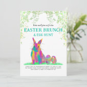 Farbenfrohe Ostern Bunny Egg Hunt und Brunch Einladung (Stehend Vorderseite)