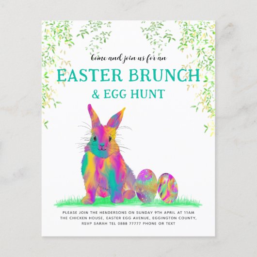 Farbenfrohe Ostern Bunny Egg Hunt und Brunch Flyer (Vorne)