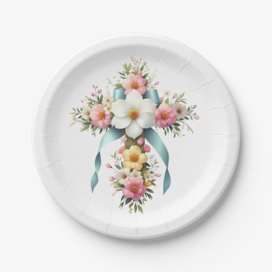Farbenfrohe Ostern/Frühlingskreuz Pappteller (Vorderseite)