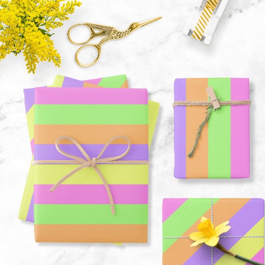 Farbenfrohe Osterstreifen Geschenkpapier Set