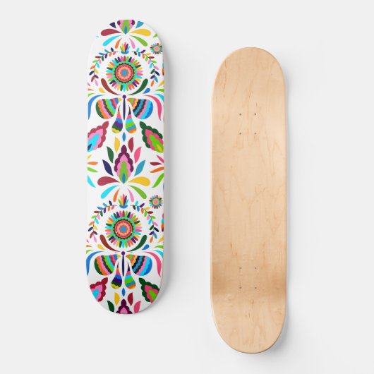 Farbenfrohe Otomi-Butterfly-Blume Fett Muster Skateboard (Vorderseite)