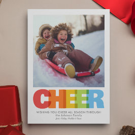 Farbenfrohe Overlapping CHEER Christmas Wish Foto Feiertagskarte