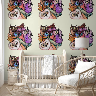 Farbenfrohe Owls Funny Tapete