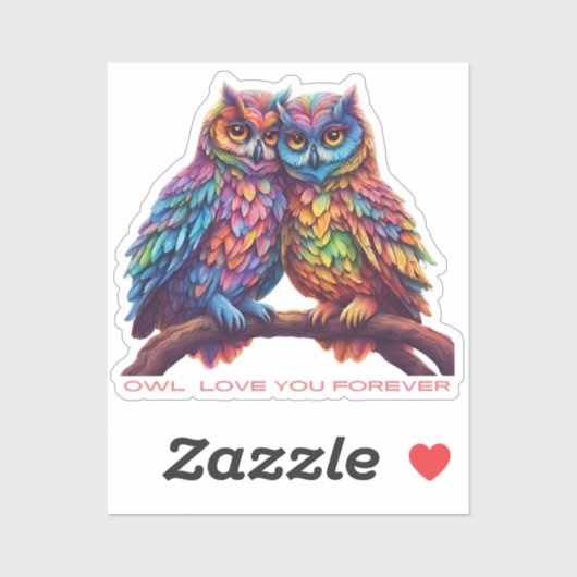 Farbenfrohe Owls-Love Birds-Valentinstag Aufkleber (Blatt)