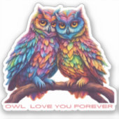 Farbenfrohe Owls-Love Birds-Valentinstag Aufkleber (Vorderseite)