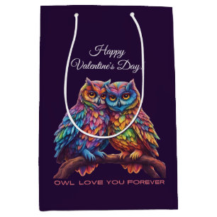 Farbenfrohe Owls-Love Birds-Valentinstag Mittlere Geschenktüte