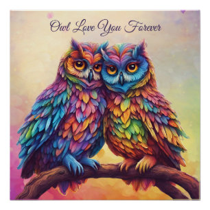 Farbenfrohe Owls-Love Birds-Valentinstag Poster