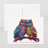 Farbenfrohe Owls-Love Birds-Valentinstag Postkarte (Vorne/Hinten)