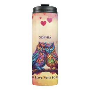 Farbenfrohe Owls-Love Birds-Valentinstag Thermosbecher