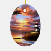 Farbenfrohe Ozean Sonnenuntergang und Leuchtturm P Keramik Ornament (Vorne)