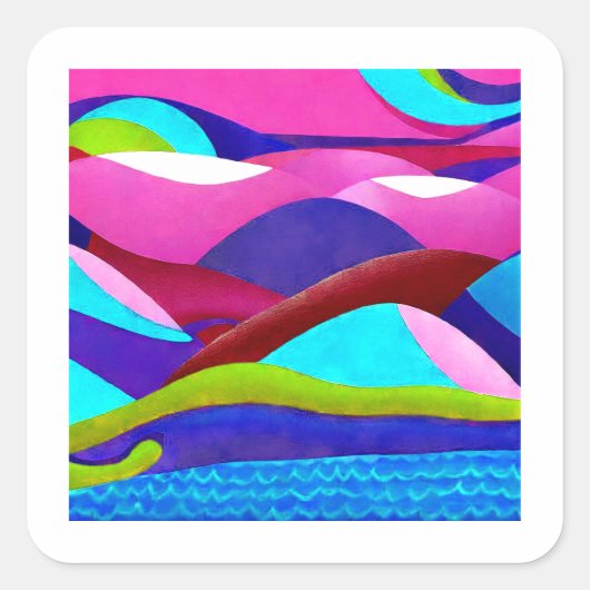 Farbenfrohe Ozeanberge Quadratischer Aufkleber (Vorderseite)