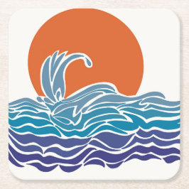 Farbenfrohe Ozeanwellen mit schönem Sonnenuntergan Rechteckiger Pappuntersetzer
