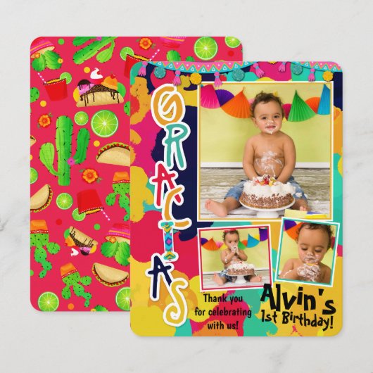 Farbenfrohe Paint Fiesta Gracias Vielen Dank Foto Einladung (Vorne/Hinten)