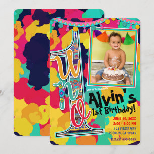 Farbenfrohe Paint Fiesta UNO 1. Geburtstagsfeier F Einladung