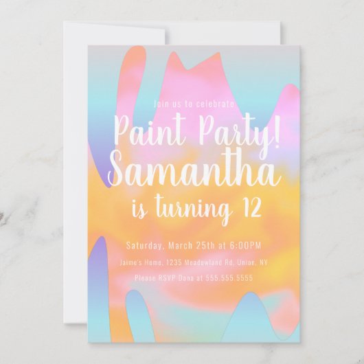 Farbenfrohe Paint Party Drilling Rainbow Birthday Einladung (Vorderseite)