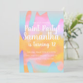 Farbenfrohe Paint Party Drilling Rainbow Birthday Einladung (Stehend Vorderseite)