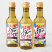 Farbenfrohe Paint Sip Wiederholung Junggeselinnen- Weinetikett (Flaschen)