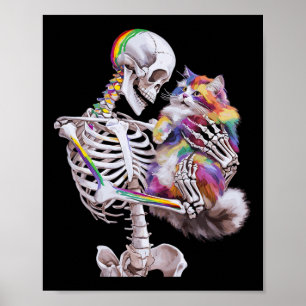 Farbenfrohe Paint Splash Cat und Skeleton Art Graf Poster