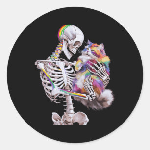 Farbenfrohe Paint Splash Cat und Skeleton Art Graf Runder Aufkleber