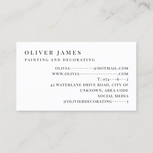 Farbenfrohe Paint Splash Painter und Dekorator Kün Visitenkarte (Rückseite)