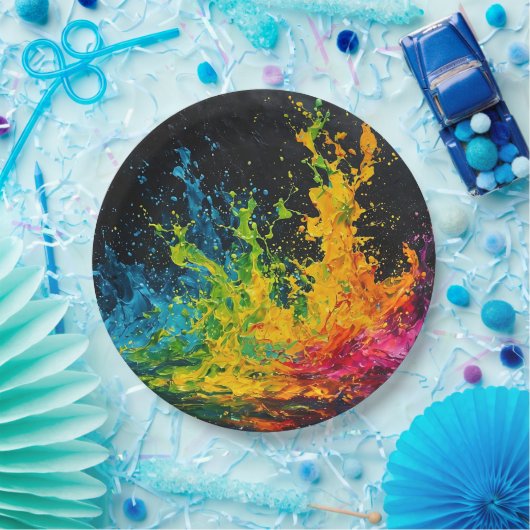 Farbenfrohe Paint Splash Pappteller (Party)