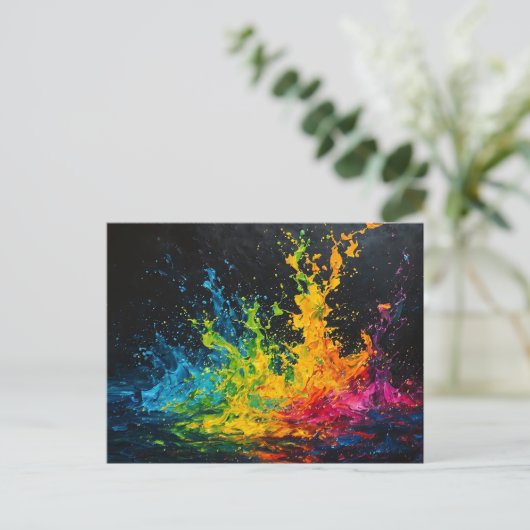 Farbenfrohe Paint Splash Postkarte (Stehend Vorderseite)