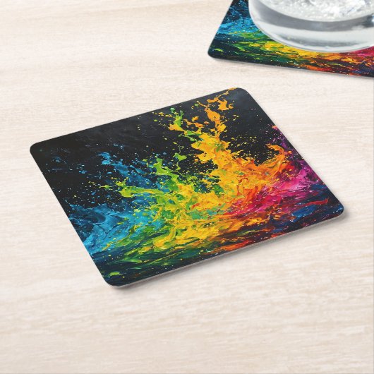 Farbenfrohe Paint Splash Rechteckiger Pappuntersetzer (angewinkelt)
