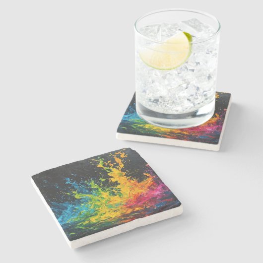 Farbenfrohe Paint Splash Steinuntersetzer (Seitenansicht)