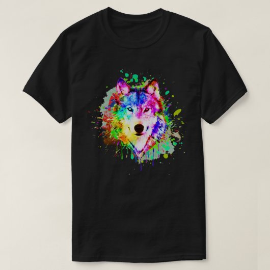 Farbenfrohe Paint Splash Wolf Kunst T-Shirt (Design vorne)