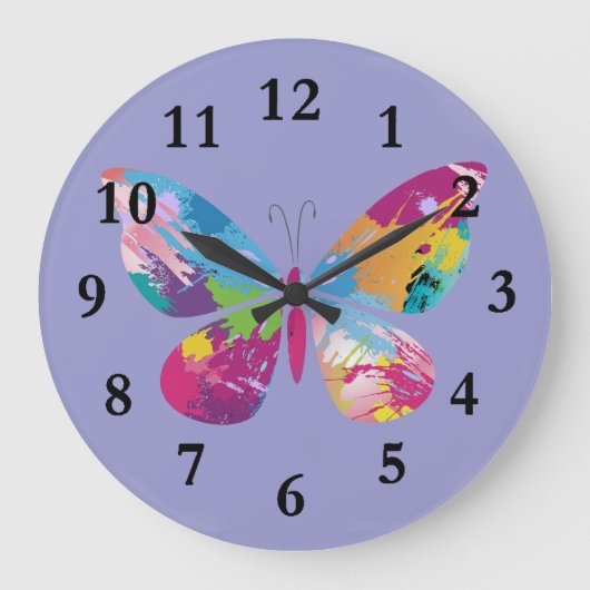 Farbenfrohe Paint-Splashed-Schmetterling-Design-Uh Große Wanduhr (Vorderseite)