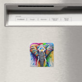 Farbenfrohe Paint Spritzer Afrikanischer Elefant Magnet (In Situ (Geschirrspüler))