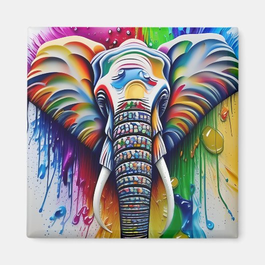 Farbenfrohe Paint Spritzer Afrikanischer Elefant Magnet (Vorne)