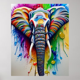 Farbenfrohe Paint Spritzer Afrikanischer Elefant Poster