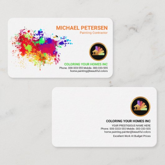 Farbenfrohe Paint Spritzer Zuhause Painter Visitenkarte (Vorne/Hinten)
